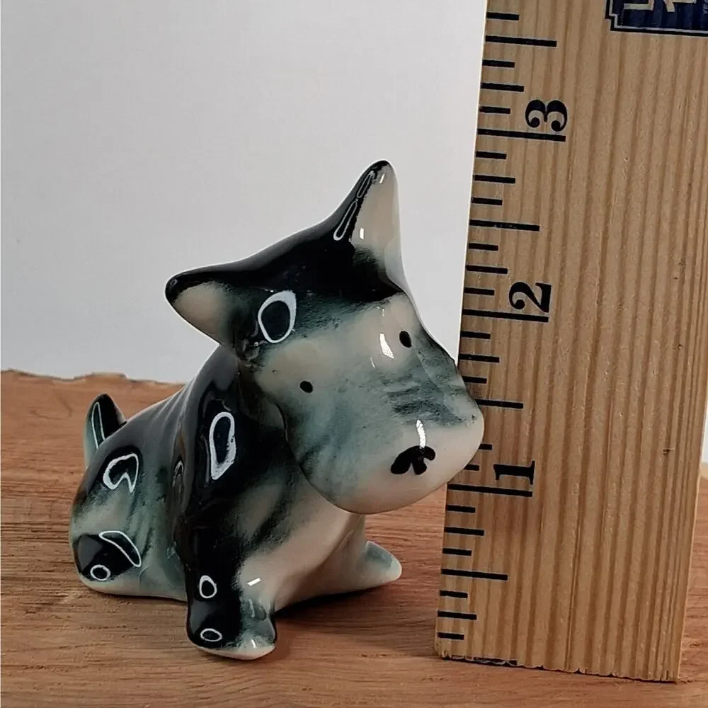 Vintage Scottish Terrier Yorkie Mixed Breed Figurine Figurine Small Blue Black